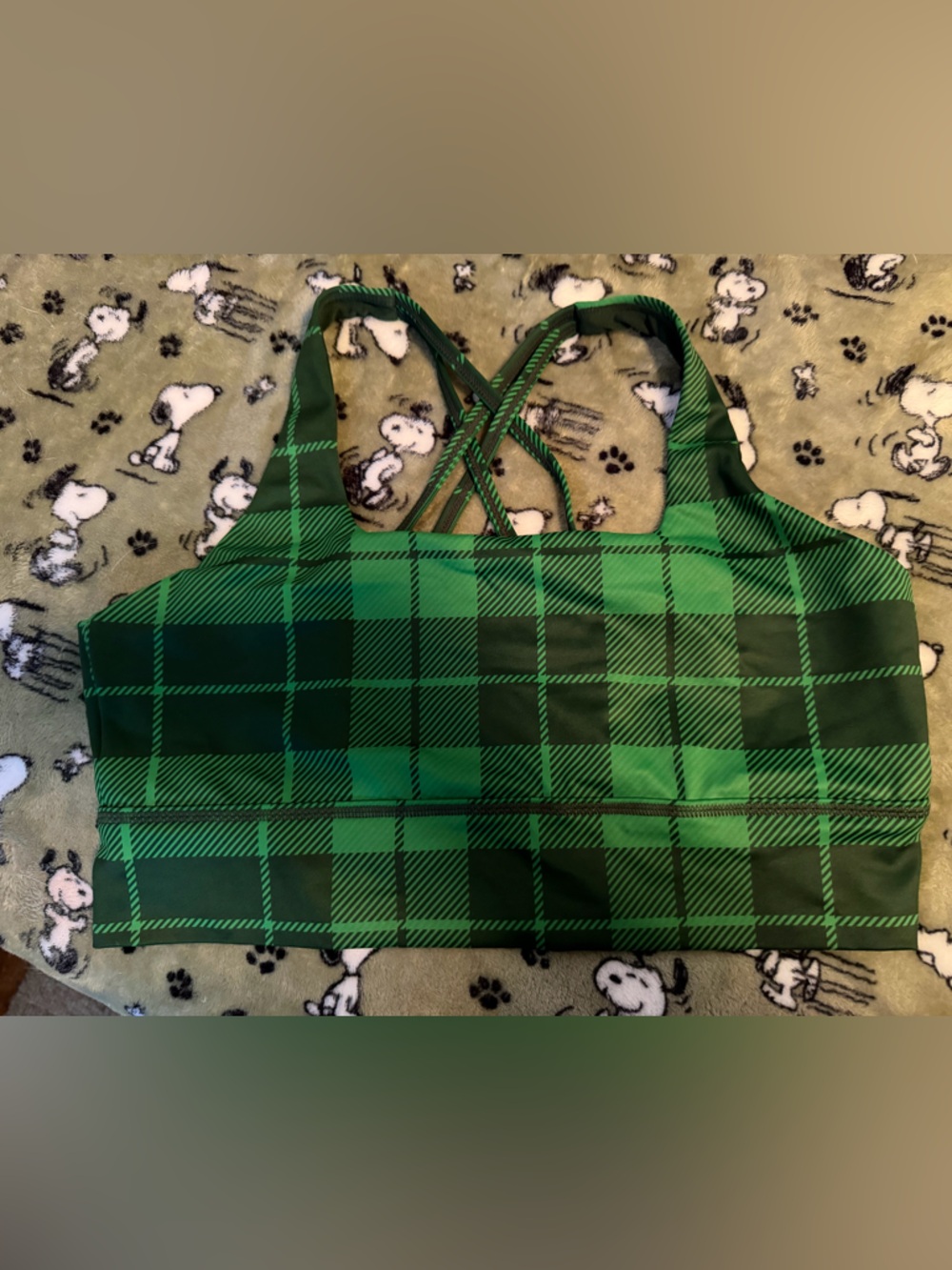 Green Plaid Sports Bra with Crisscross Straps